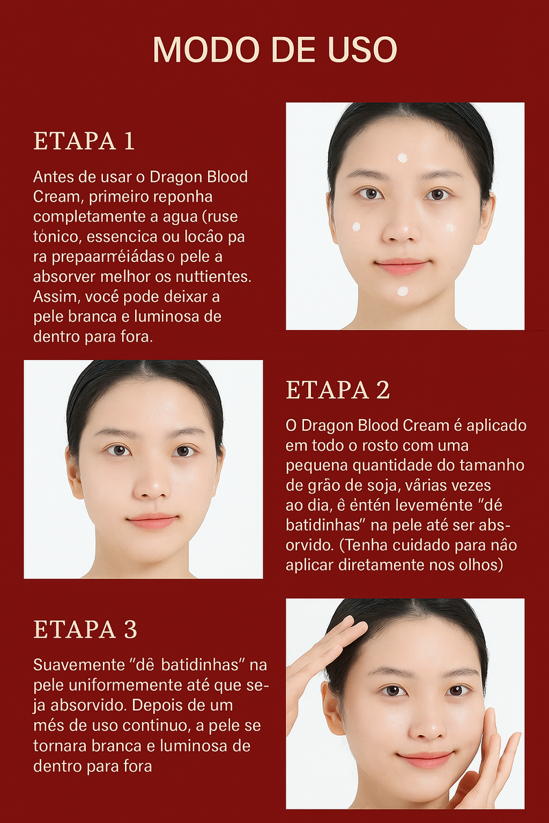 Creme Facial Dragon’s Blood com Retinol e Placenta – Firmeza, Clareamento e Rejuvenescimento da Pele