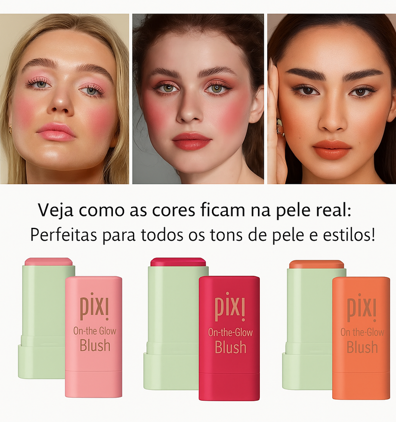 3 em 1 Blush Pixi Stick Hidratante com Cor – Para Bochechas, Lábios e Contorno!