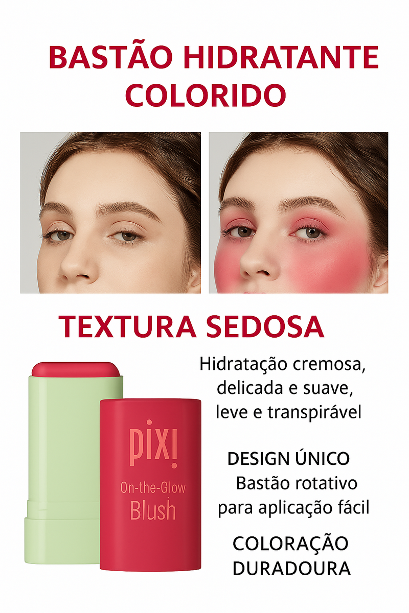 3 em 1 Blush Pixi Stick Hidratante com Cor – Para Bochechas, Lábios e Contorno!