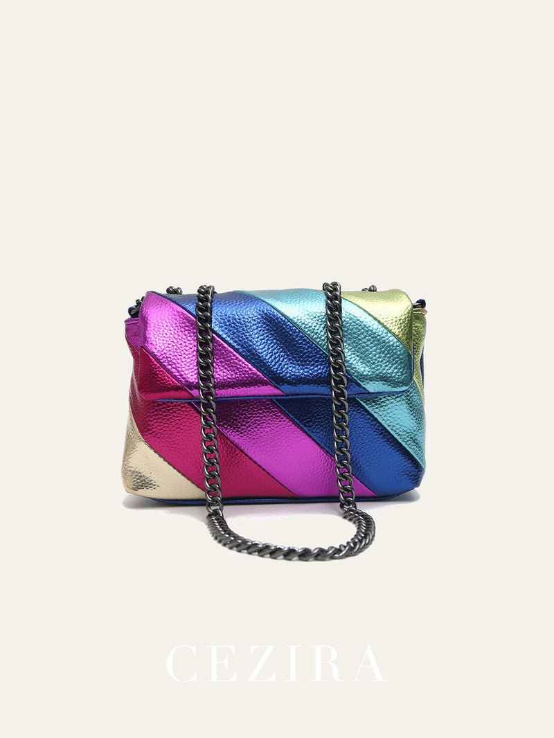 Bolsa Colorida dopamine – Estilo Funky com Corrente Metálica e Design Único!