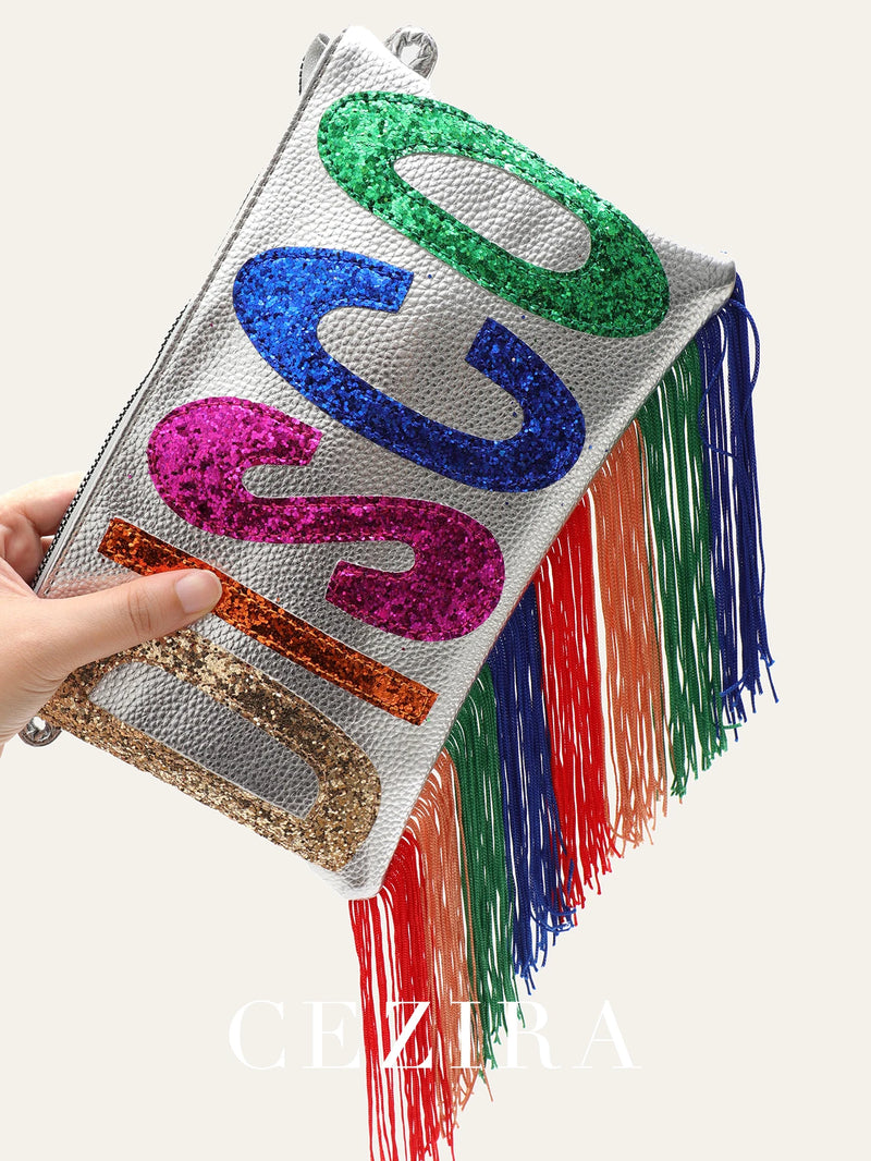 Clutch de Luxo Dopamine com Franjas e Paetês — Estilo Brilhante para Arrasar em Qualquer Ocasião