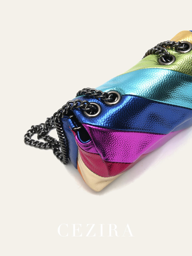 Bolsa Colorida dopamine – Estilo Funky com Corrente Metálica e Design Único!