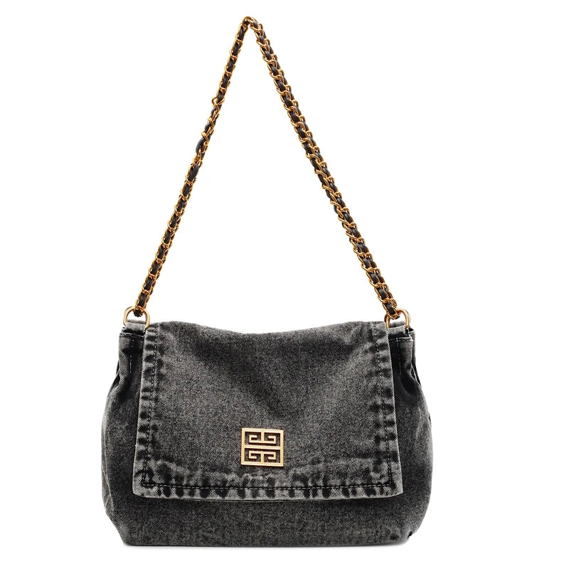Bolsa Jeans com Corrente – Estilo Casual e Espaço de Sobra para o Dia a Dia