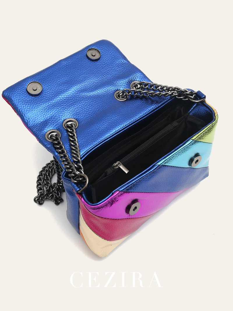 Bolsa Colorida dopamine – Estilo Funky com Corrente Metálica e Design Único!