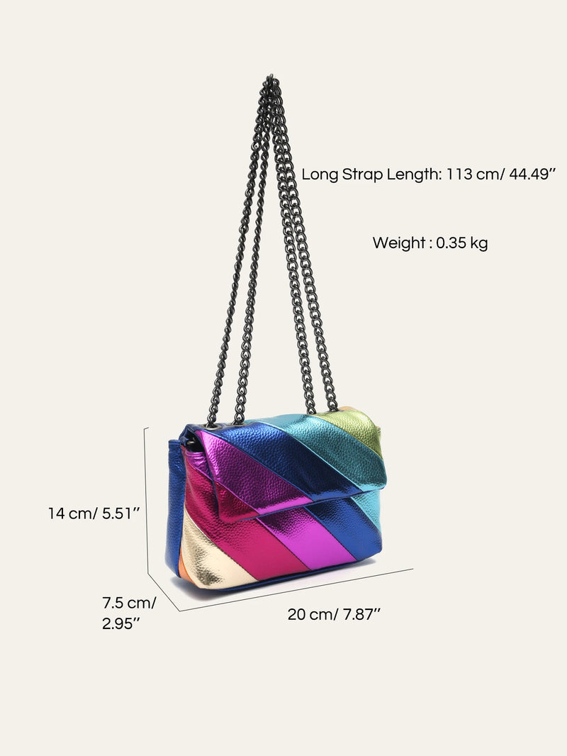 Bolsa Colorida dopamine – Estilo Funky com Corrente Metálica e Design Único!