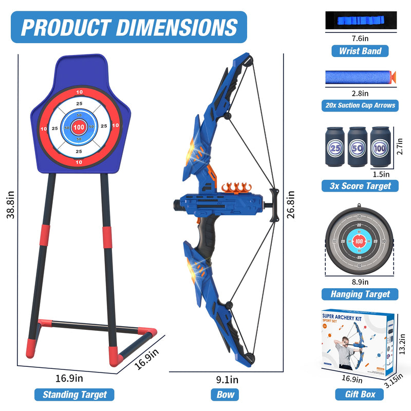 Brinquedo arco e flecha arqueiro com LED