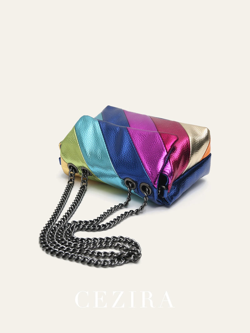 Bolsa Colorida dopamine – Estilo Funky com Corrente Metálica e Design Único!