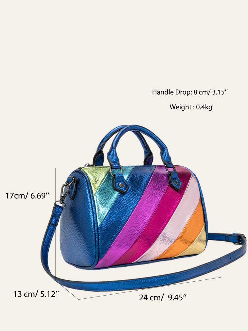 Bolsa Dopamine Colorida Luxo: Couro Vegano com Design Patchwork e Alça Elegante